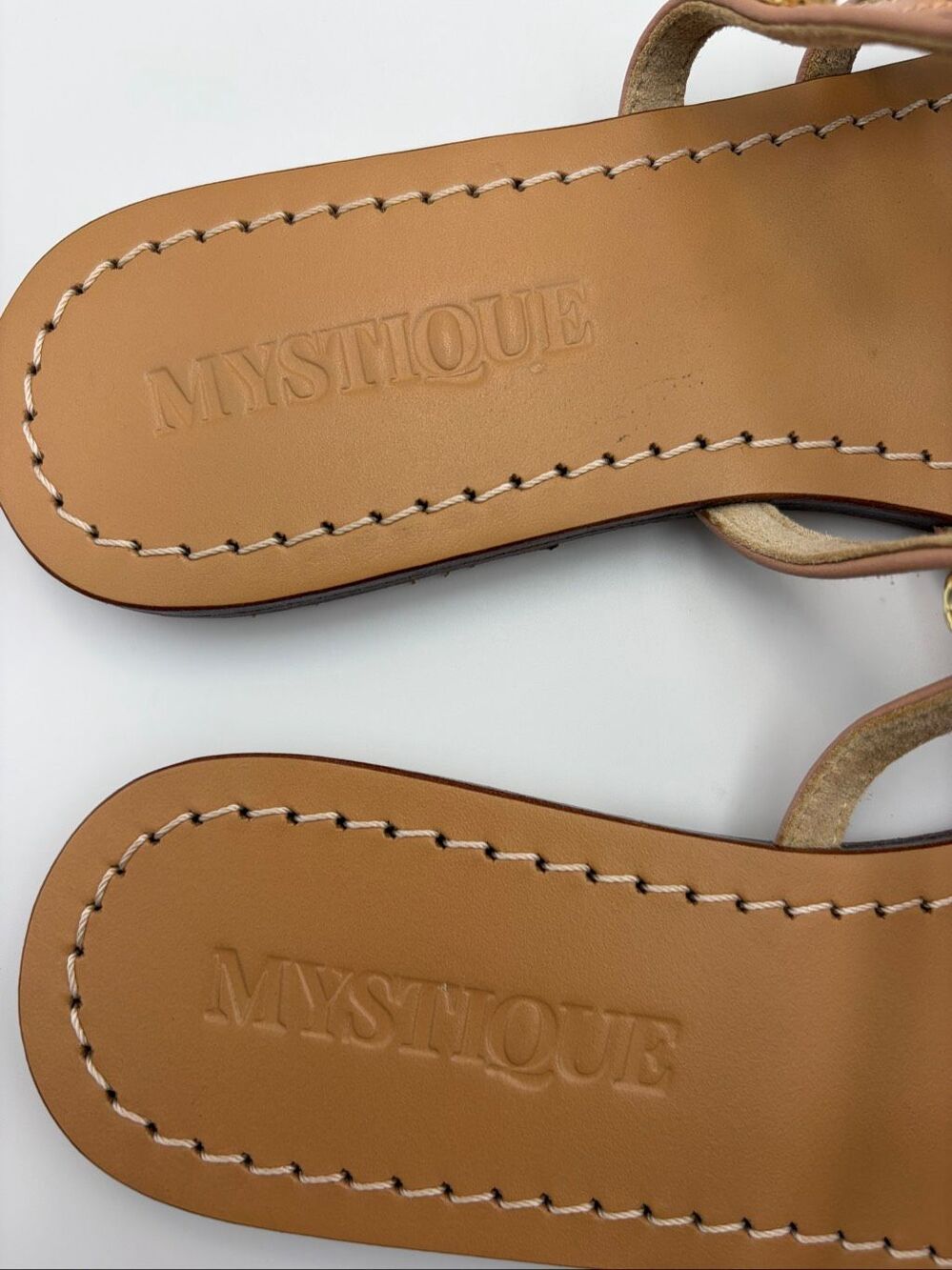 Mystique Size 9 Champagne Leather Pearl Embellished Slide Sandals - Picture 9 of 12